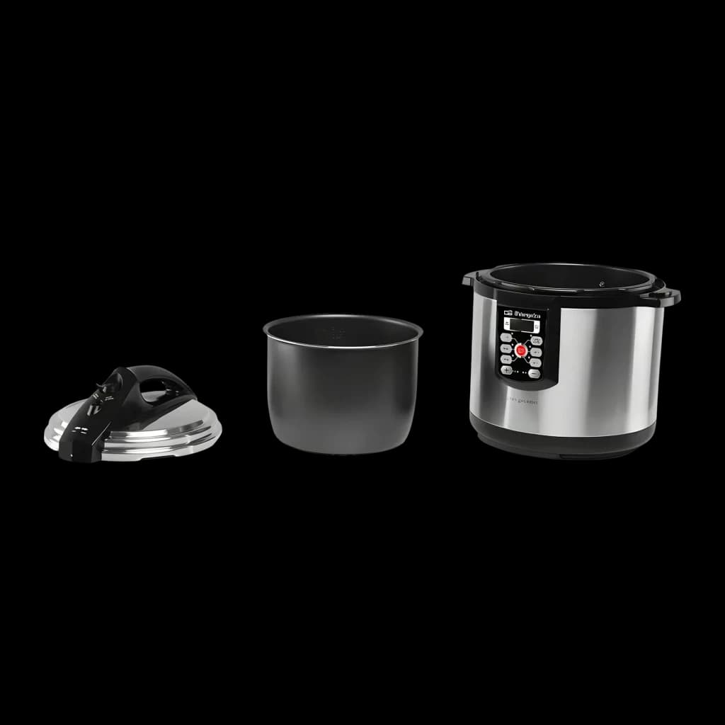 Cocotte-minute électrique Orbegozo HPE 8075 8L 1400W Noir/Acier inoxydable, détail: corps, cuve antiadhésive et couvercle