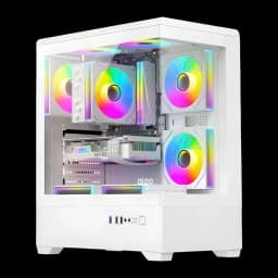 Caixa PC Darkflash C365 Vidro Temperado 270° ATX/M-ATX/ITX Branco, vista frontal: painel de vidro 270° com 4 ventoinhas ARGB