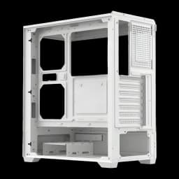Caixa PC Darkflash C365 Vidro Temperado 270° ATX/M-ATX/ITX Branco, vista traseira: interior sem painéis, slots PCIe, zona