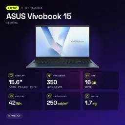 Portátil ASUS Vivobook 15 16GB/512GB 15,6 polegadas FHD IPS Intel Core 7 350 SSD NVMe PCIe 4.0 Windows 11 Home Azul Teclado Francês X1504MA - características