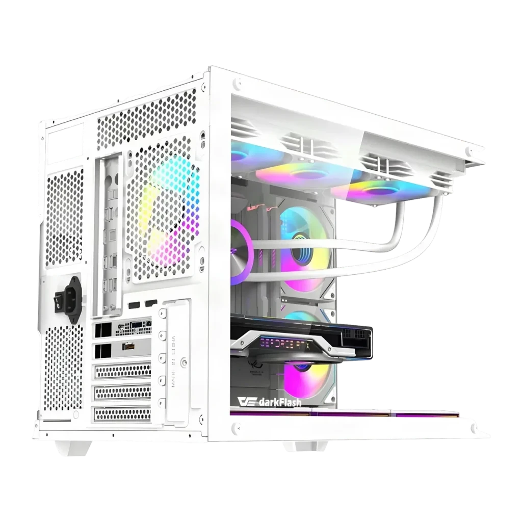 Boîtier PC Darkflash B275 PRO Verre Trempé 270° M-ATX / ITX 6 Ventilateurs Blanc, vue arrière: panneau slots PCIe