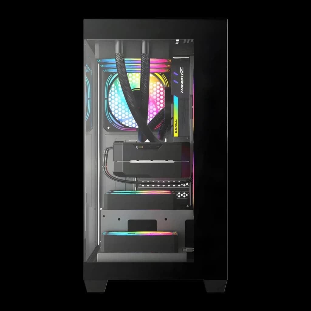 Caixa PC Darkflash C218M 2 Painéis Vidro Temperado Mini Tower mATX/ITX Preto, vista traseira: interior com ventoinhas RGB