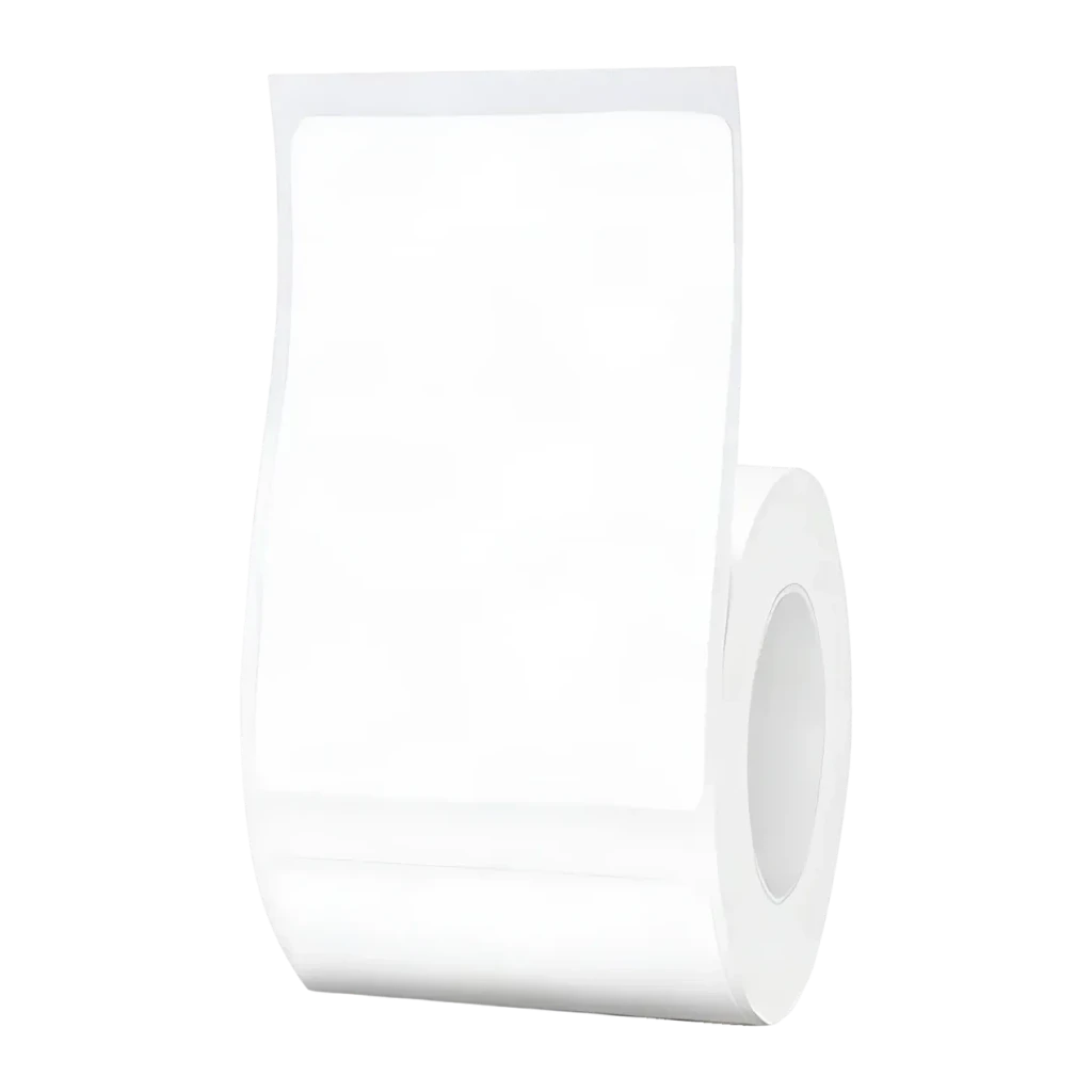 Etiquetas Térmicas Niimbot 50×70 mm 100 uds Blanco PL50*70-100, detalle: rollo desplegado mostrando superficie lisa y núcleo
