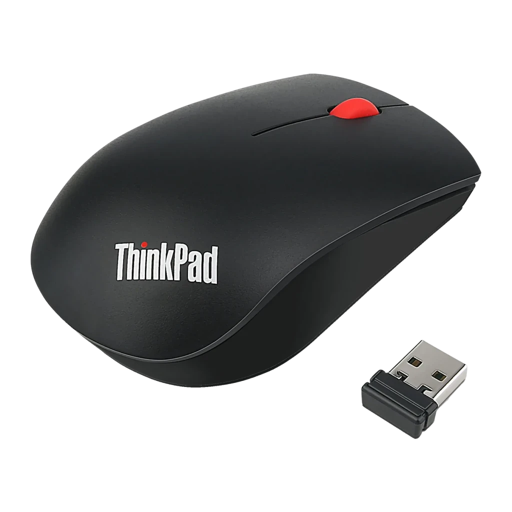 Ratón Lenovo ThinkPad Essential Negro Inalámbrico 2,4 GHz Ergonómico, vista superior: cuerpo negro mate, botón rojo y nano