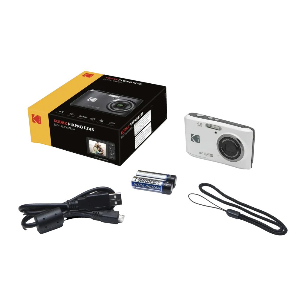 Appareil Photo Compact Kodak PIXPRO FZ45 Blanc CMOS 1/2.3 pouces Full HD 1080p 16MP, contenu boîte: appareil, boîte, câble