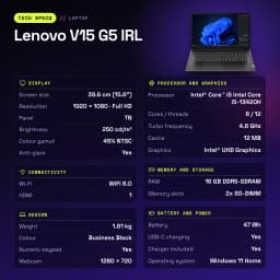Portátil Lenovo V15 G5 IRL 16GB/512GB 15,6 polegadas FHD Intel Core i5-13420H SSD NVMe PCIe 4.0 Windows 11 Home Preto - características