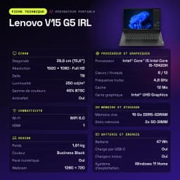 Portátil Lenovo V15 G5 IRL 16GB/512GB 15,6 polegadas FHD Intel Core i5-13420H SSD NVMe PCIe 4.0 Windows 11 Home Preto - características