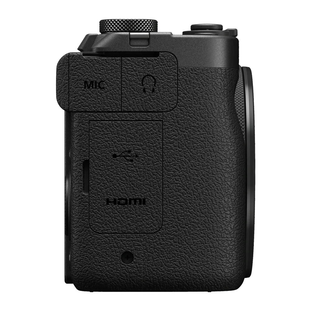 Câmara compacta Canon PowerShot V1 Preto CMOS 4K Ultra HD 22,3MP, lado esquerdo: portas MIC, auscultadores, USB e HDMI