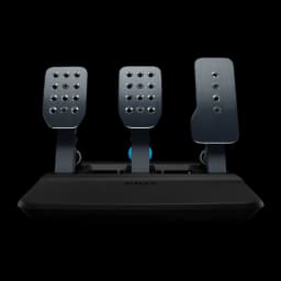 Pedais de simulação Logitech G PRO Racing Pedals Travão Célula de Carga Preto, vista frontal: três pedais em alumínio