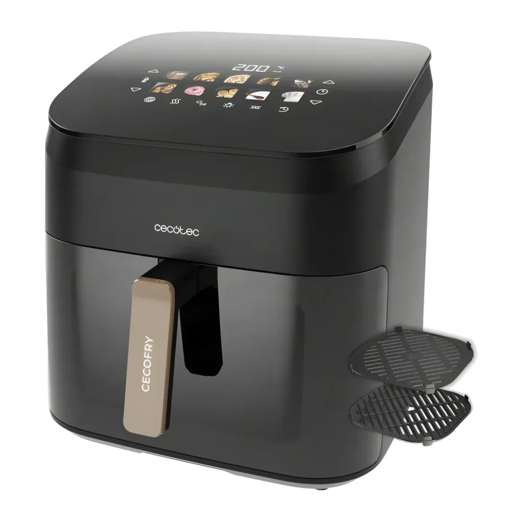 Fritadeira de ar Cecotec Cecofry&Grill Smokin' 8500 8,5L 2200W 10 programas Preto/Castanho, vista em ângulo: painel tátil