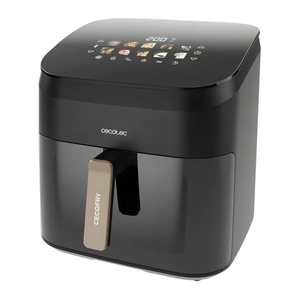 Fritadeira de ar Cecotec Cecofry&Grill Smokin' 8500 8,5L 2200W 10 programas Preto/Castanho, vista em ângulo: painel tátil