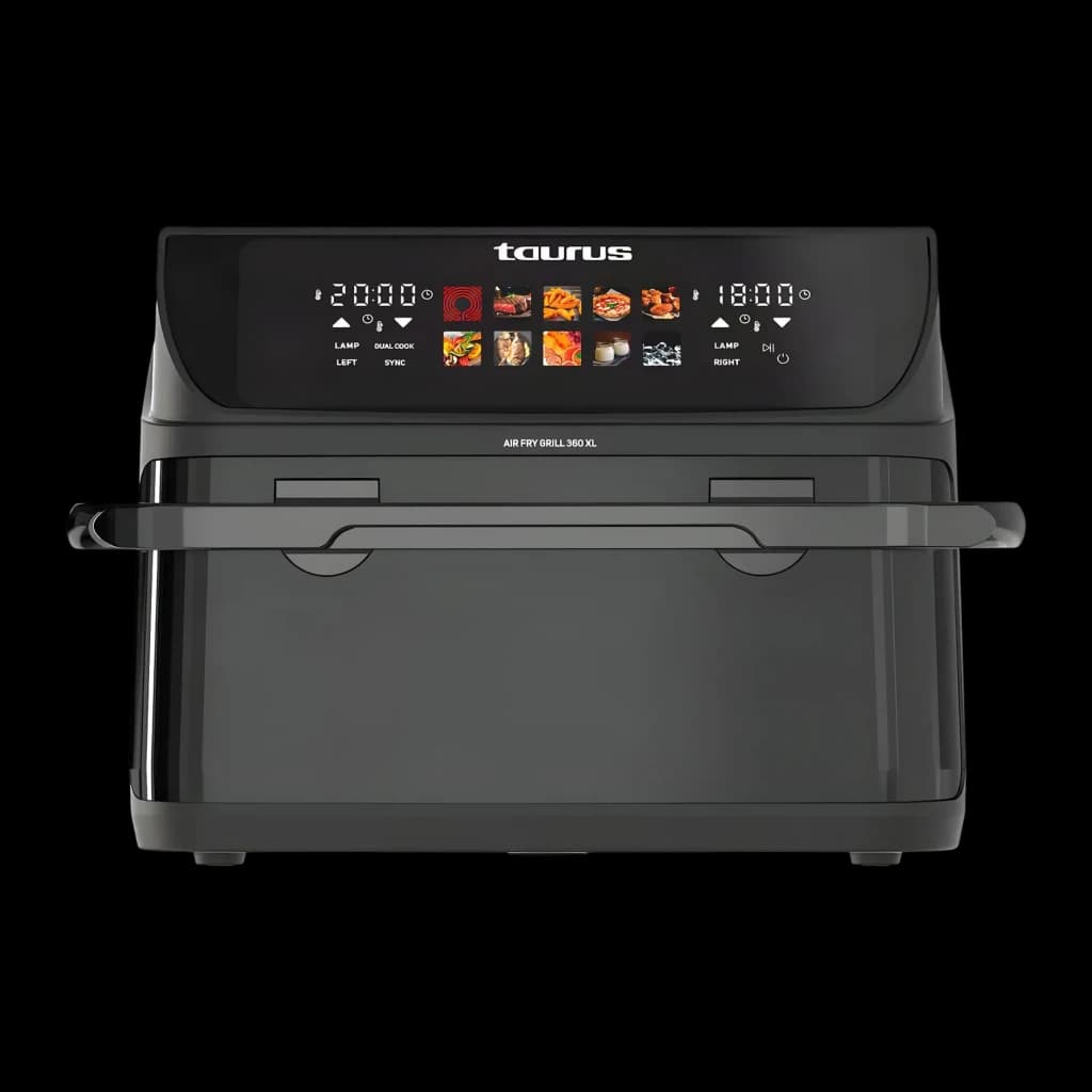 Fritadeira de Ar Taurus Grill 360 XL 10L 2800W 10 programas Preto, vista frontal: painel tátil duplo com temporizadores