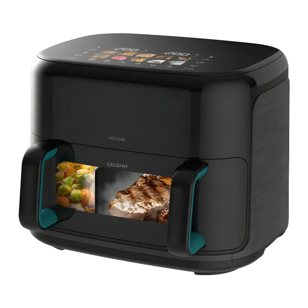 Fritadeira de Ar Cecotec Cecofry&Grill Smokin'Prime 11000 11L 2800W 10 Programas Preto, vista em ângulo: janela dupla