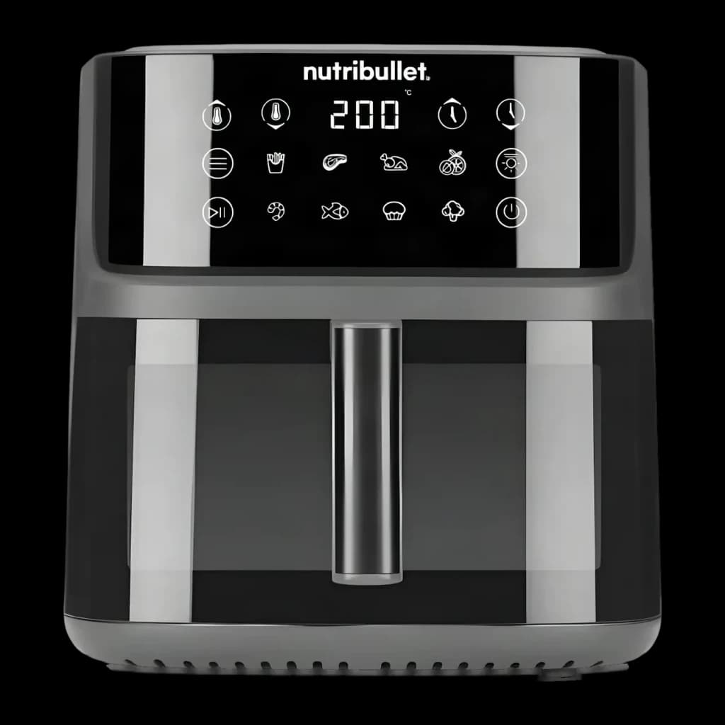 Friteuse à air NutriBullet CrispLite Vision 8L 2000W 8 programmes Noir, vue de face: panneau tactile avec affichage à 200°C