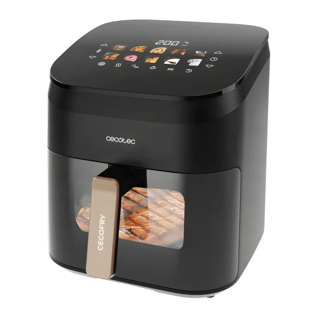 Fritadeira de Ar Cecotec Cecofry&Grill Smokin' 6500 6,5L 2200W 10 Programas Preto/Castanho, vista em ângulo: painel tátil