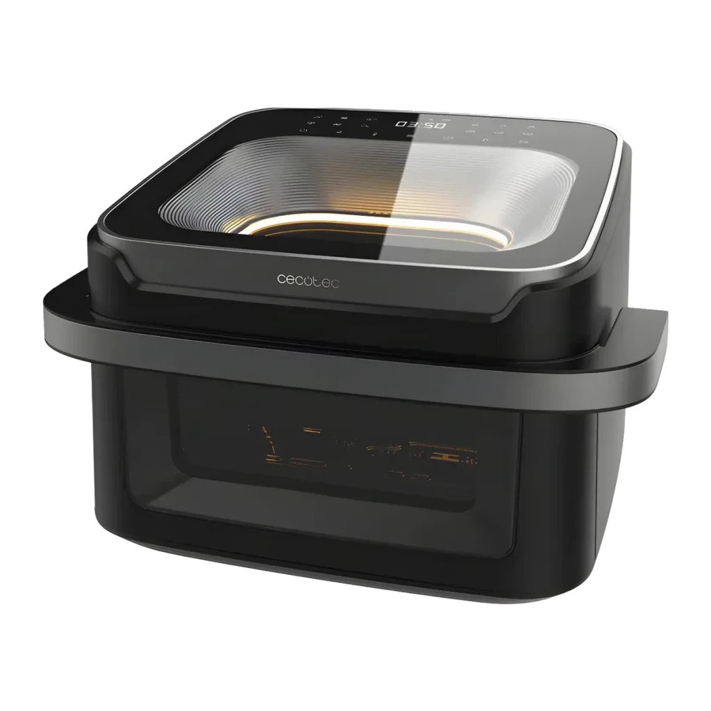Fritadeira de ar Cecotec Cecofry Advance 10000 Full Vision 10L 2200W 12 programas Preto, vista lateral: tampa transparente