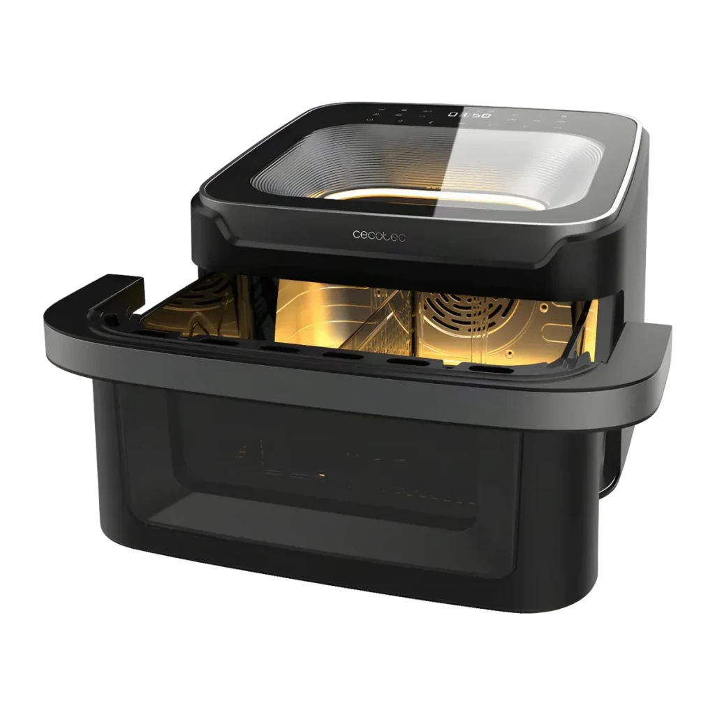Fritadeira de ar Cecotec Cecofry Advance 10000 Full Vision 10L 2200W 12 programas Preto, interior aberto: cesto extraído