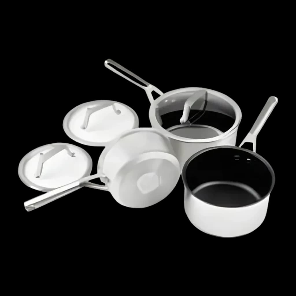 Conjunto de caçarolas Ninja Preto/Prata C63000EU, vista geral: 3 caçarolas com tampas, exterior branco e interior preto