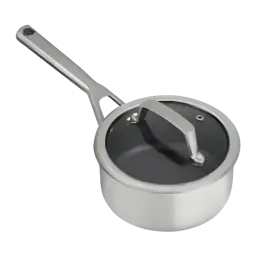 Conjunto de caçarolas Ninja Preto/Prata C63000EU, vista em ângulo: caçarola individual com tampa de vidro e cabo prateado