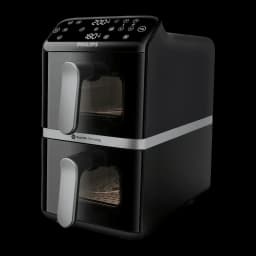 Freidora de Aire Philips Airfryer 10L Doble Cesta 2750W Negro NA461/00, vista frontal en ángulo: panel táctil LED, dos