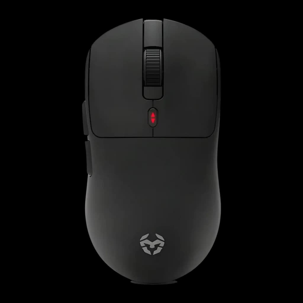 Souris Gaming Krom Klever Sans Fil 10000 DPI Noir, vue de dessus: molette striée, bouton DPI rouge et logo Krom sur corps mat