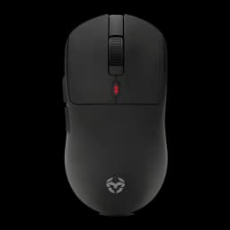 Souris Gaming Krom Klever Sans Fil 10000 DPI Noir, vue de dessus: molette striée, bouton DPI rouge et logo Krom sur corps mat