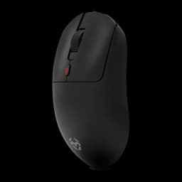 Souris Gaming Krom Klever Sans Fil 10000 DPI Noir, vue latérale: molette texturée, bouton DPI rouge et logo Krom sur la base
