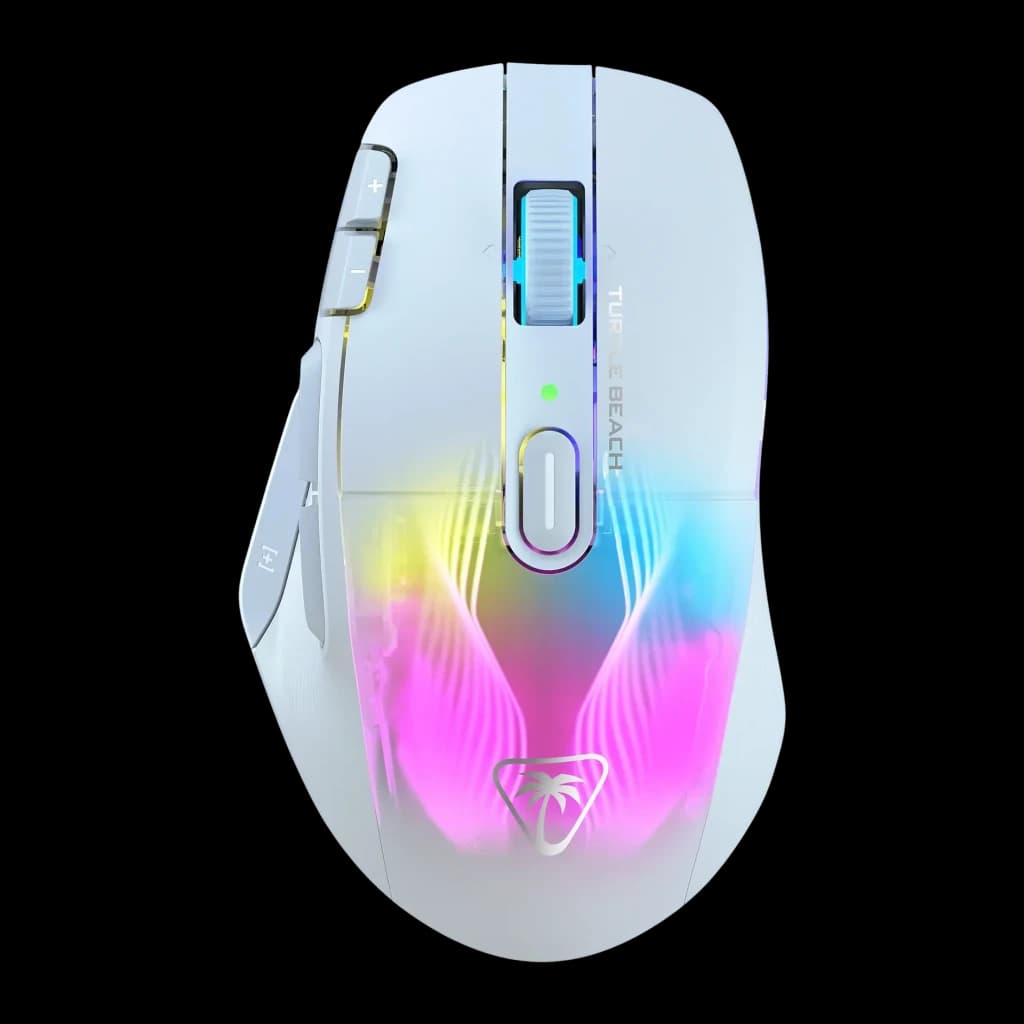 Souris Gaming Turtle Beach Kone XP Air Sans Fil RF+Bluetooth 19000 DPI RGB Blanc, vue dessus: éclairage RGB multicolore