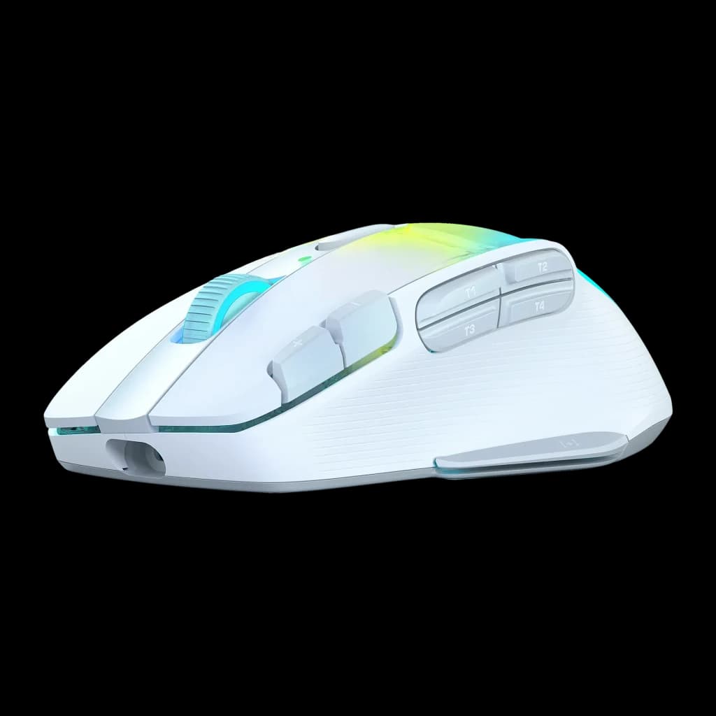 Souris Gaming Turtle Beach Kone XP Air Sans Fil RF+Bluetooth 19000 DPI RGB Blanc, vue latérale droite: boutons T1-T4