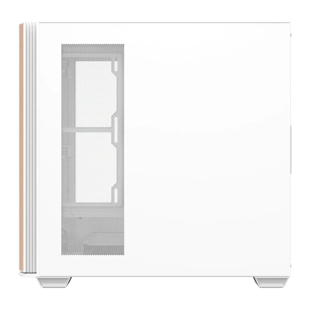 Boîtier PC Darkflash Verre Trempé ATX Blanc DS900WS, détail latéral: panneau blanc avec grille de ventilation verticale
