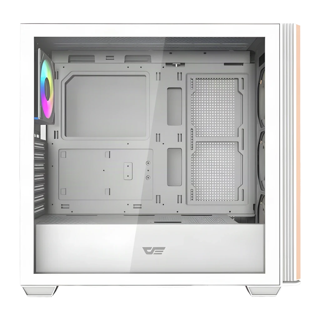 Boîtier PC Darkflash Verre Trempé ATX Blanc DS900WS, intérieur: plateau blanc, ventilateur ARGB latéral et panneau en verre