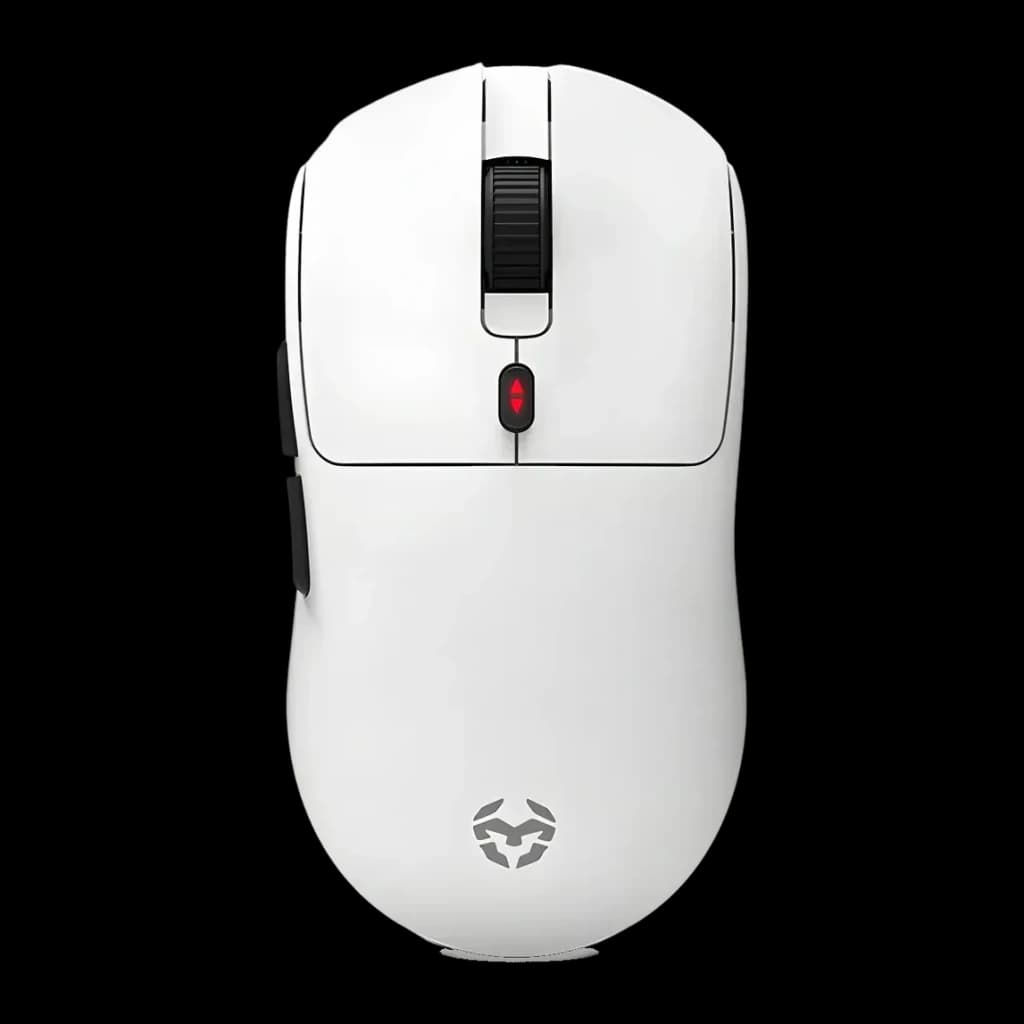 Souris Gaming Krom Klever Sans Fil 10000 DPI Blanc, vue dessus: molette noire, bouton DPI rouge et logo Krom