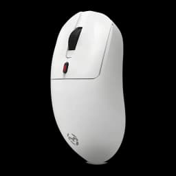 Souris Gaming Krom Klever Sans Fil 10000 DPI Blanc, vue latérale: molette noire, bouton DPI rouge et logo Krom sur coque