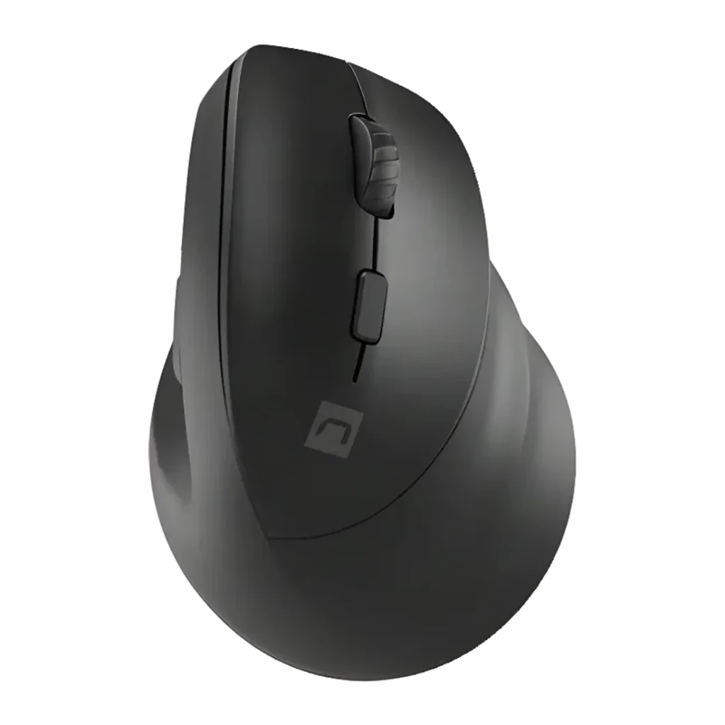 Souris Natec Crake 2 Noir Sans Fil Ergonomique Verticale, vue latérale: profil ergonomique vertical, molette texturée