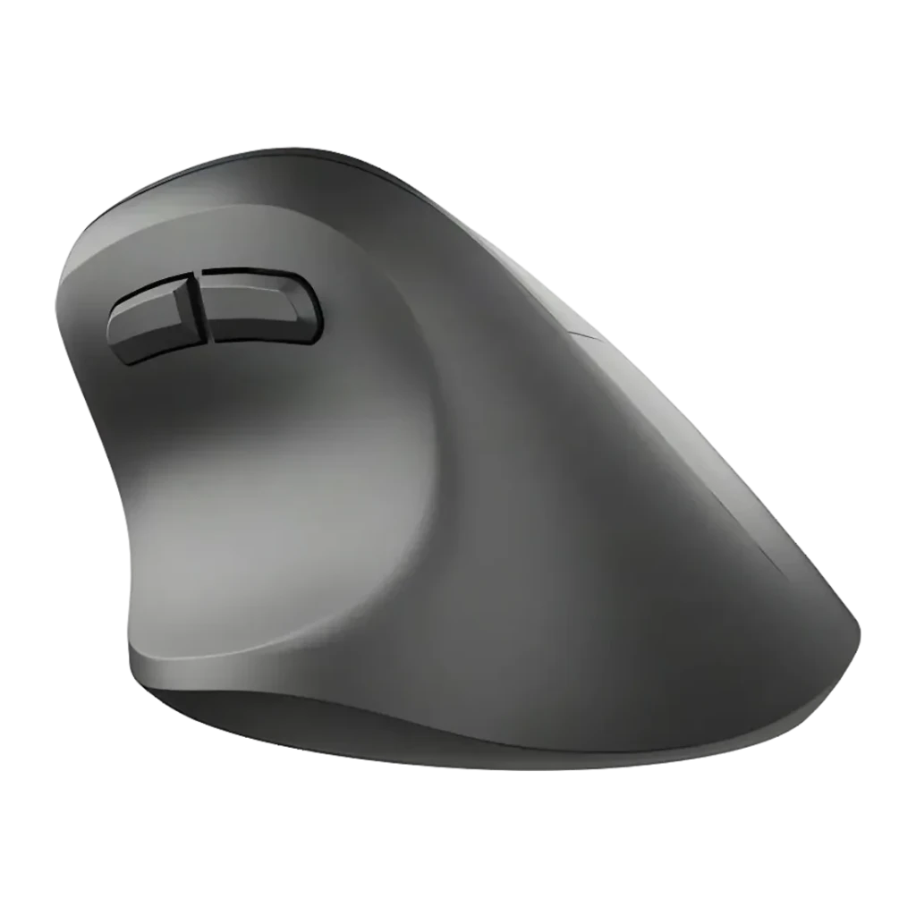 Souris Natec Crake 2 Noir Sans Fil Ergonomique Verticale, vue latérale gauche: profil haut et courbé avec boutons supérieurs
