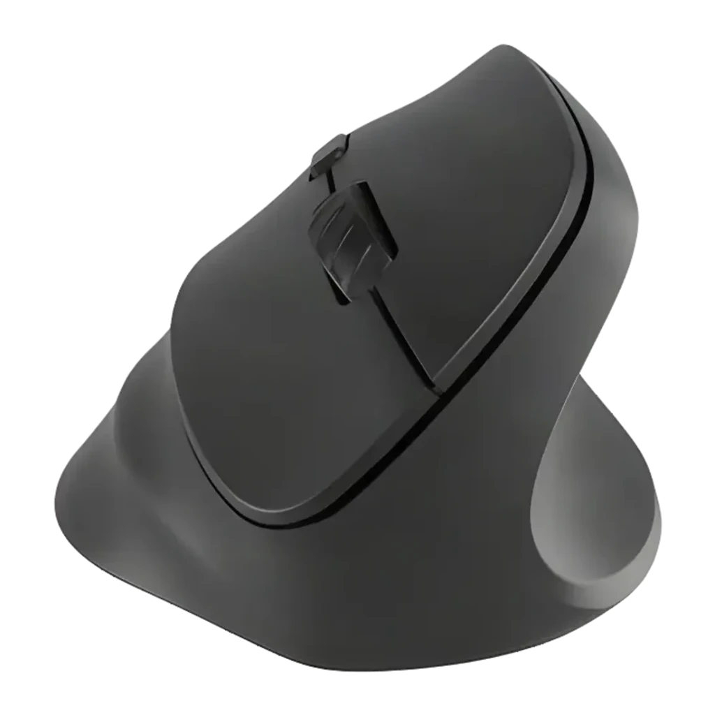 Souris Natec Crake 2 Noir Sans Fil Ergonomique Verticale, vue en angle: profil vertical avec molette et boutons supérieurs