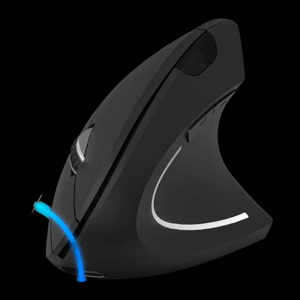 Souris Subblim Glide Vertical Ergo Dual Noir Sans Fil Silencieuse, vue latérale gauche: lumière LED bleue, molette