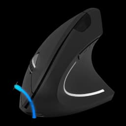 Souris Subblim Glide Vertical Ergo Dual Noir Sans Fil Silencieuse, vue latérale gauche: lumière LED bleue, molette