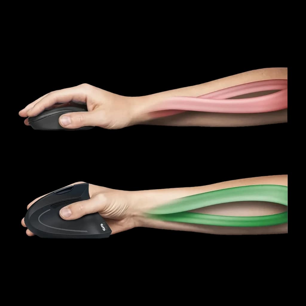 Souris Subblim Glide Vertical Ergo Dual Noir Sans Fil Silencieuse, comparaison ergonomique: prise à plat avec tension