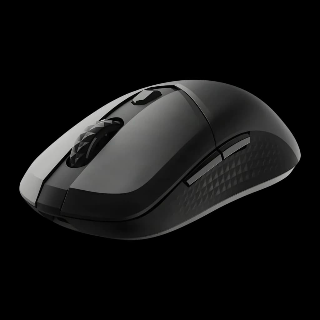 Souris gaming MSI Versa 300W Sans Fil 8000 DPI RGB Noir, vue latérale droite: texture géométrique sur la prise en main