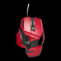 Ratón Gaming Mad Catz R.A.T. 8+ Advanced 20000 DPI RGB Negro, vista superior: chasis rojo con iluminación verde y estructura