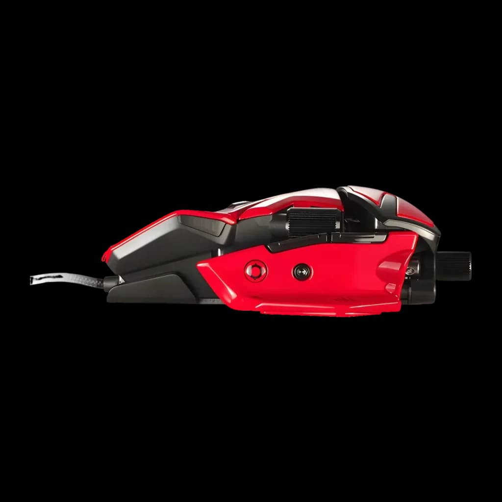 Ratón Gaming Mad Catz R.A.T. 8+ Advanced 20000 DPI RGB Negro, vista lateral: perfil rojo y negro con botones laterales