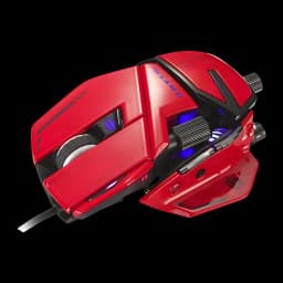 Ratón Gaming Mad Catz R.A.T. 8+ Advanced 20000 DPI RGB Negro, vista superior en ángulo: cuerpo rojo modular con rueda blanca