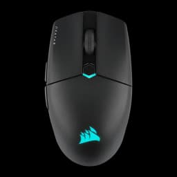 Ratón Gaming Corsair Katar Elite Wireless Inalámbrico 26000 DPI RGB Negro, vista superior: logo Corsair y LED RGB cian