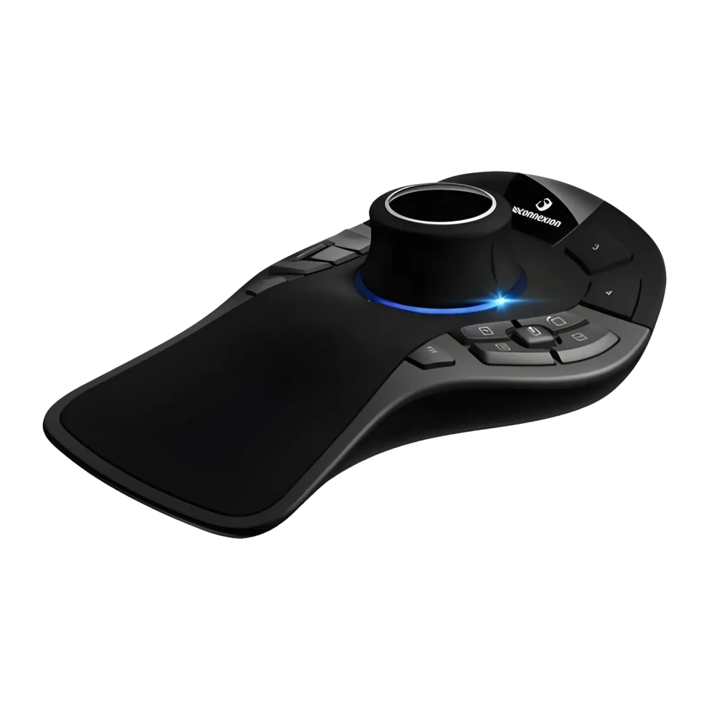 Souris 3D 3Dconnexion SpaceMouse Pro Noir Filaire USB 15 boutons, vue diagonale: contrôleur avec puck central éclairé