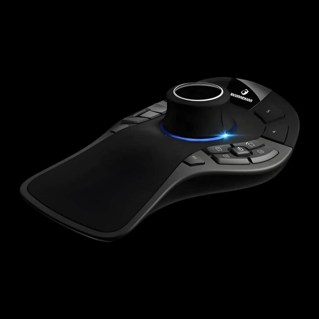 Souris 3D 3Dconnexion SpaceMouse Pro Noir Filaire USB 15 boutons, vue diagonale: contrôleur avec puck central éclairé