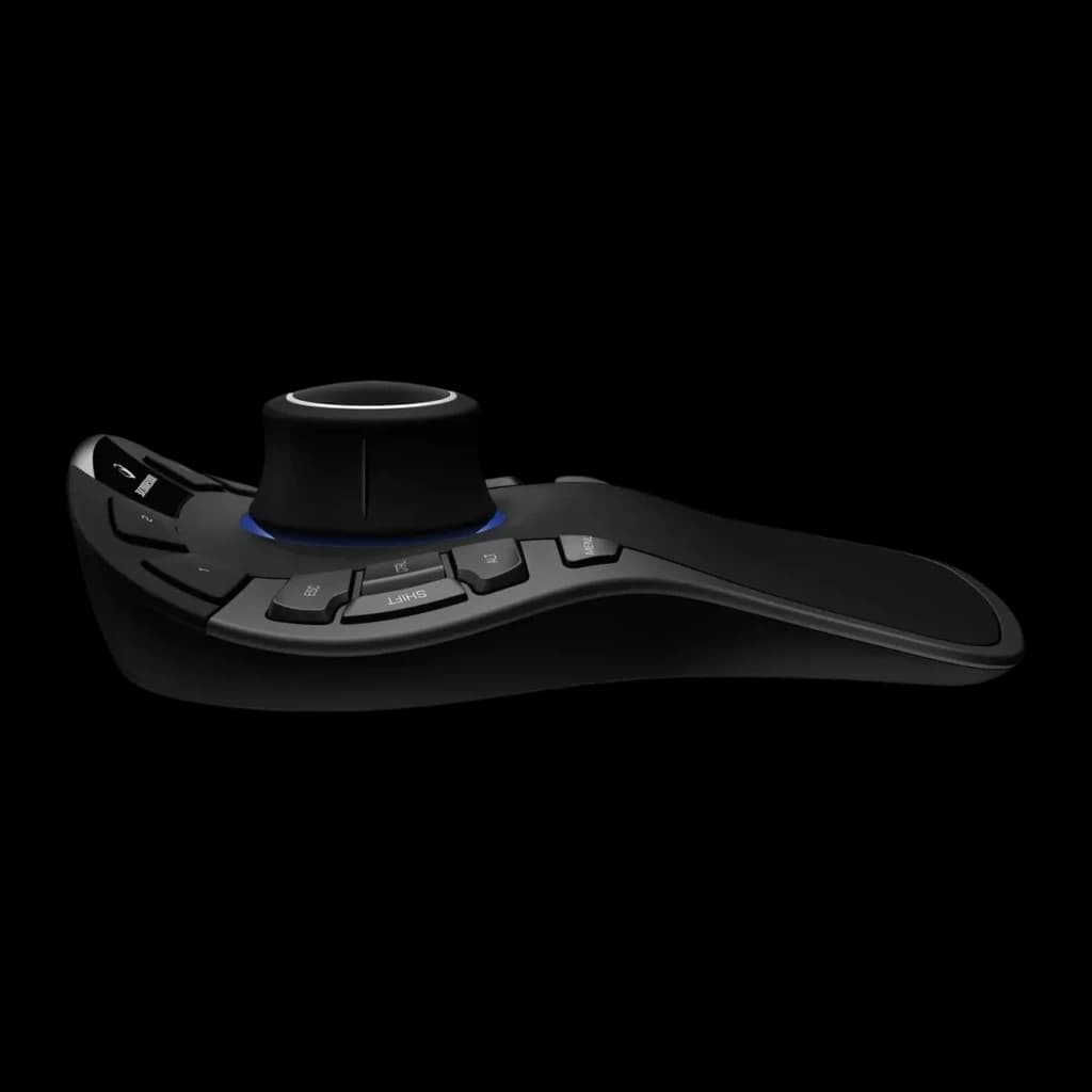 Souris 3D 3Dconnexion SpaceMouse Pro Noir Filaire USB 15 boutons, vue latérale: contrôleur 6DoF avec anneau bleu et boutons