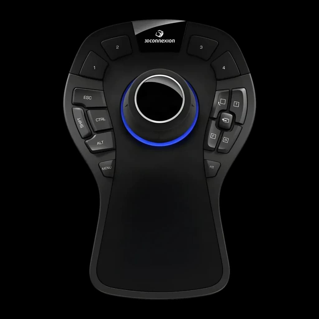 Souris 3D 3Dconnexion SpaceMouse Pro Noir Filaire USB 15 boutons, vue dessus: contrôleur 6DoF avec anneau bleu et touches