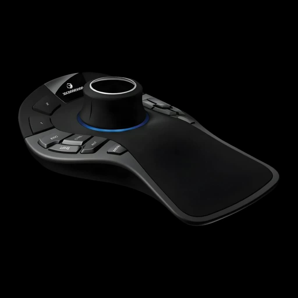 Souris 3D 3Dconnexion SpaceMouse Pro Noir Filaire USB 15 boutons, vue en angle: contrôleur avec capuchon central éclairé