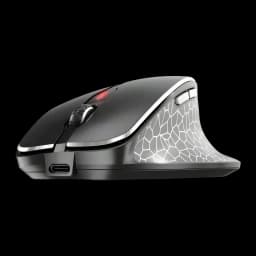 Souris Cherry MW 8C Ergo Noir Sans Fil Ergonomique, vue latérale: motif géométrique sur le flanc, port USB-C et molette
